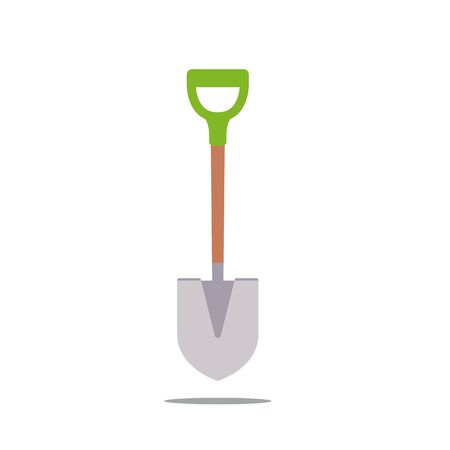 Compact flat style pointed digger shovel isolated on white. Garden digging tool.のイラスト素材