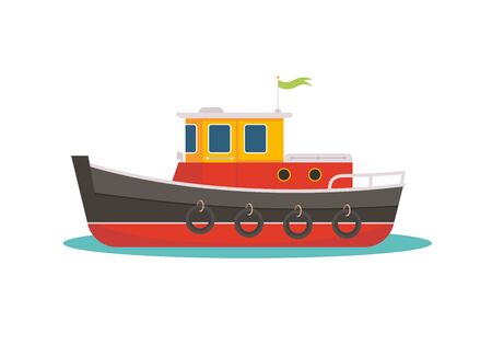 Colorful tugboat vector flat illustration. Cute small ship.のイラスト素材