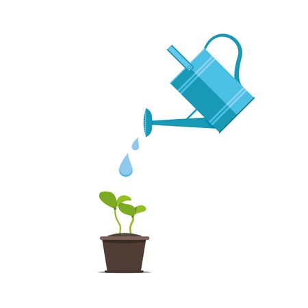 Watering seeds with watering can. Gardening and sowing design concept for germination.のイラスト素材