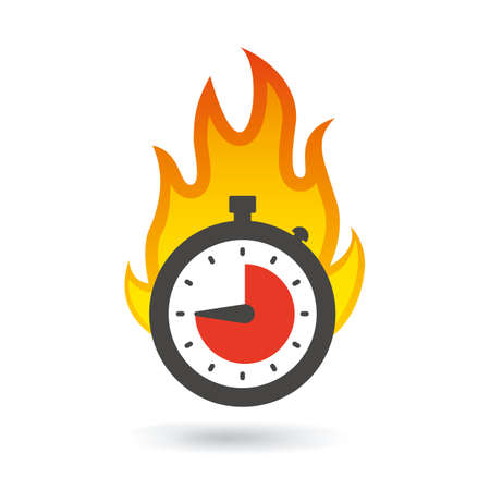Flaming stopwatch. Timer in flames. Flaming clock. Fire burning time concept.のイラスト素材