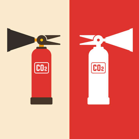 Fire extinguisher flat vector illustration and icon. Active fire protection device. Fire safety in emergency situations.のイラスト素材