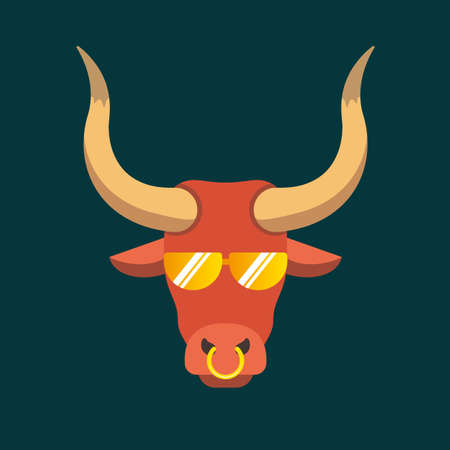 Cool bull in a sunglasses on black.のイラスト素材