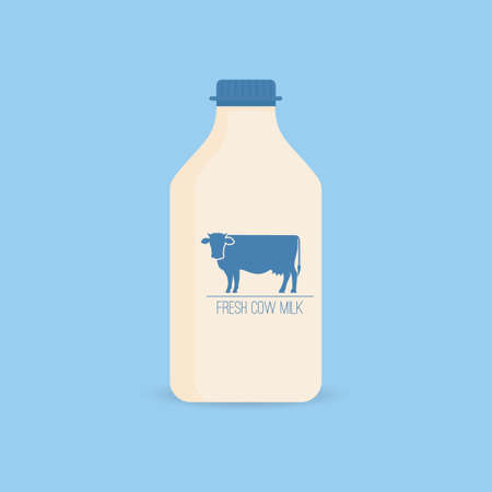 Organic whole milk bottle or plastic can with cow icon. Vector illustration.のイラスト素材