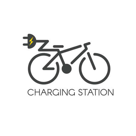 E-bycicle charging station icon. Elecric bycicle symbol. Charge point pictogram.のイラスト素材