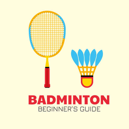 Badminton colorful racket with shuttlecock kit. Colorful beginner badminton equipment. Vector illustration with text isolated.のイラスト素材