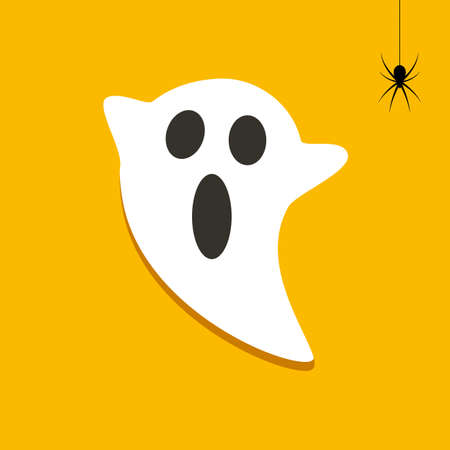 Halloween ghost and frightened of a spider. Vector spooky illustration.のイラスト素材