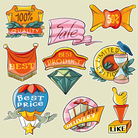Vector illustration. a collection of labels in retro styleのイラスト素材