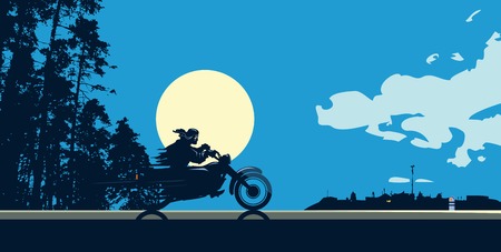 On the left side motorcyclist rides on country roadのイラスト素材