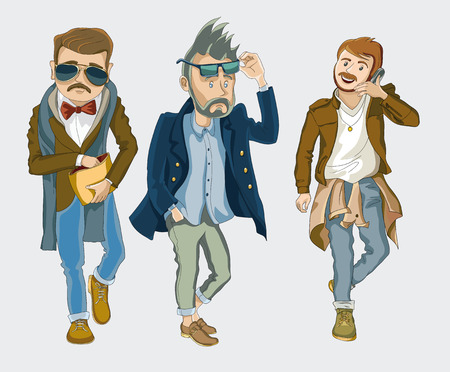 vector illustration. Three figures of men in fashionable everyday clothes.のイラスト素材