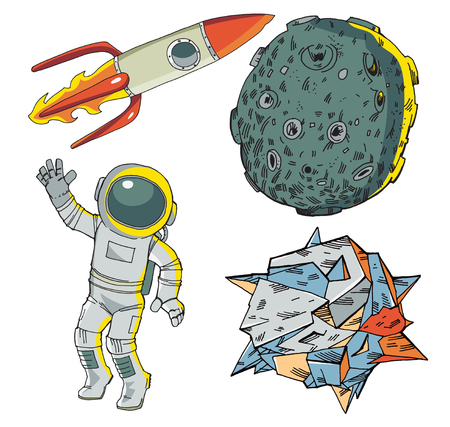 Astronaut in the open space on the background of asteroidsのイラスト素材