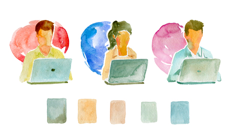 man and woman working on workingの写真素材