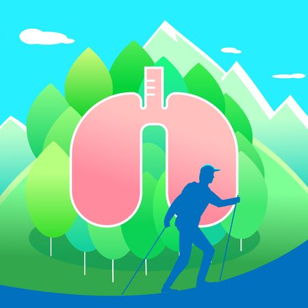 Vector illustration. Light people. A man walking uphillのイラスト素材