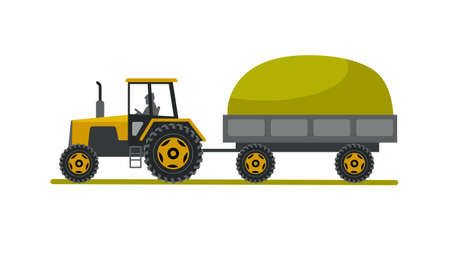 Tractor in a cart carries a haystackのイラスト素材
