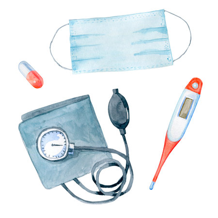 A set of medical measuring instruments and medical symbols
