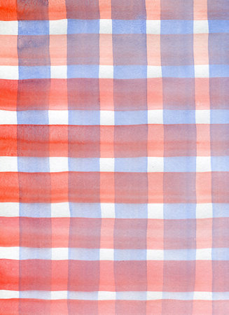 Checkered watercolor texture. Red and blue linesの写真素材