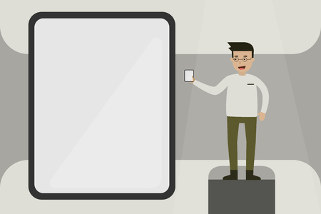 Business nerd man using tablet for presentation work in the office.のイラスト素材