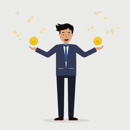 Businessman hand on money coin, Business success concept.のイラスト素材
