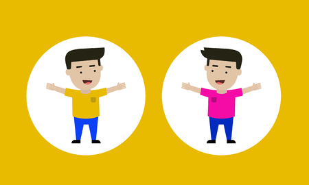 2 kids in white circle on yellow backgroundのイラスト素材
