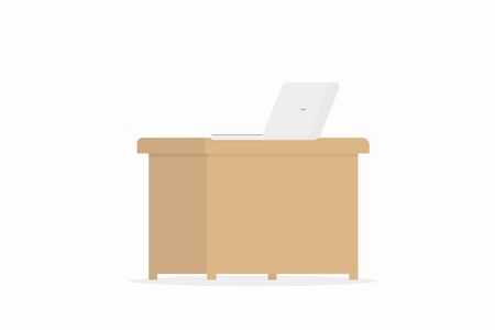 Computer laptop on wooden table, Flat illustration designのイラスト素材