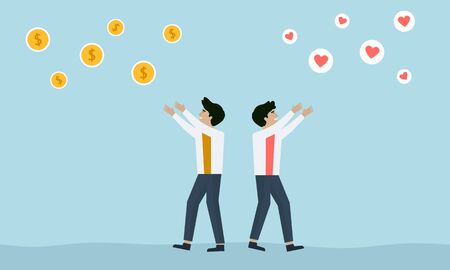 A man choose to receive love or money on the air, Life concept content.のイラスト素材