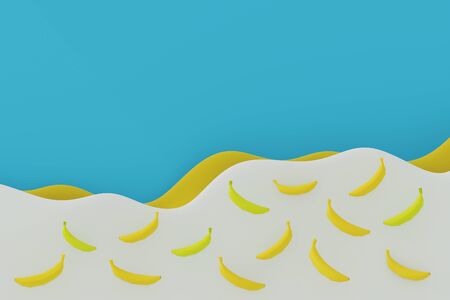 Banana with fresh milk splash 3d illustration on blue background.の写真素材
