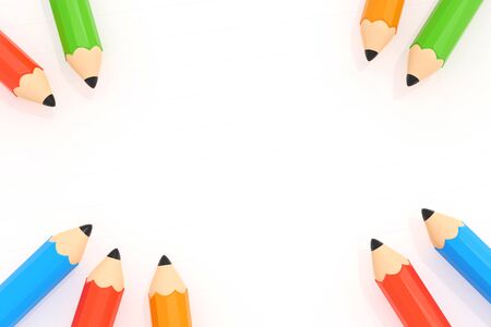 colorful of pencil on white paper, 3d illustration education background.の写真素材