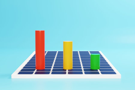 Color Business Graph On Solar Cell Panel, 3d illustration.