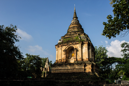 thai temple  Wat Jet Yod    This temple contains supreme examples of Lanna art in Chiangmaiの写真素材