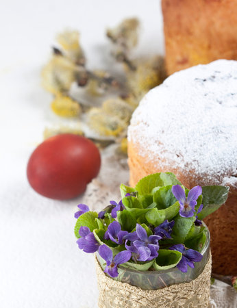 Easter cakes decorated with tree branches with young buds