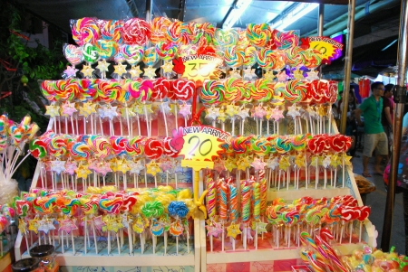 Lollipop shop, Amphawa floating market , Thailand.の素材