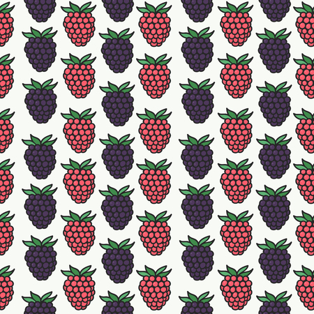 Seamless sample with blackberry and raspberry. Pattern with berries. Berry backgroundのイラスト素材