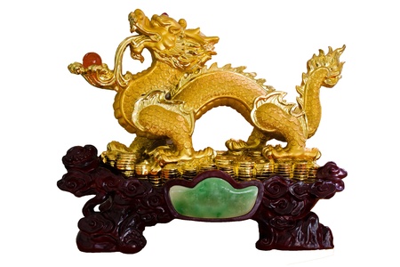 Golden Dragon top wood on white backgroundの写真素材