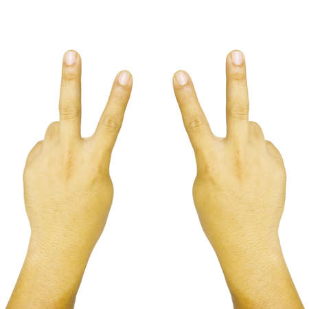 man hand on the isolated backgroundの写真素材