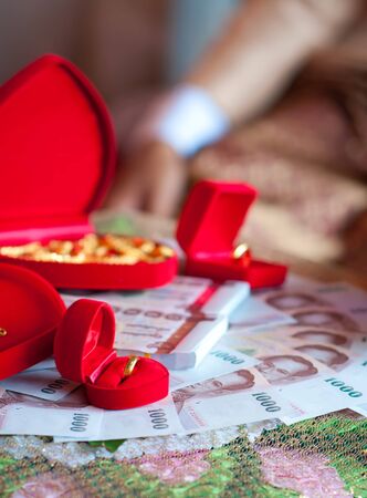Rings and Money in Thai wedding ceremonyの写真素材