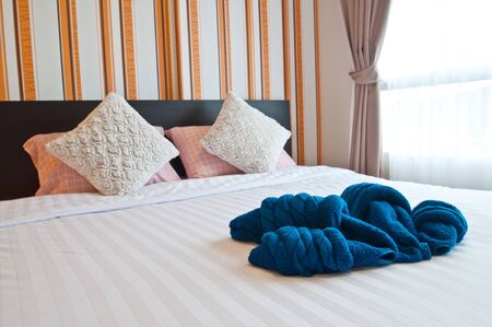 Beautiful bedroom interior and towelsのeditorial素材
