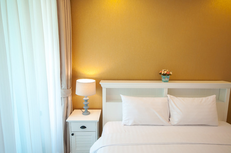 Beautiful bedroom interior and towelsのeditorial素材