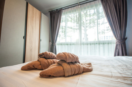 Towels on bedの写真素材