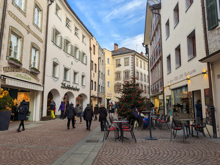 Christmas tree in the center of a European townの写真素材