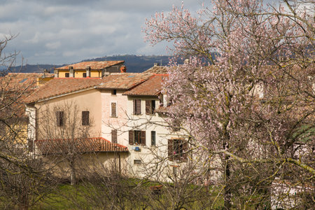 View of Gualdo Tadino old town in Umbria during spring season, Italyの写真素材