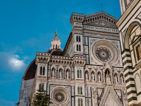Details of the Cathedral of Santa Maria del Fiore in Florence is an architectural masterpiece, famous for its majestic dome by Brunelleschi, intricate marble faÃ§adeの写真素材