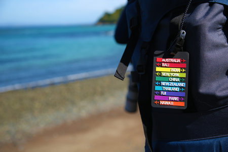 Worldwide traveler. Colorful plate with several touristic destinations,