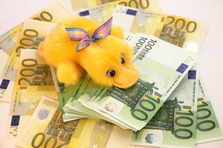 Scrooge and Euro banknotesの写真素材