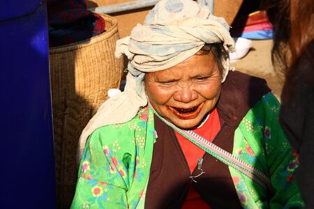 A woman at a market in Angkhang, Thailand 19 Dec 20014 No model release Editorial use onlyのeditorial素材