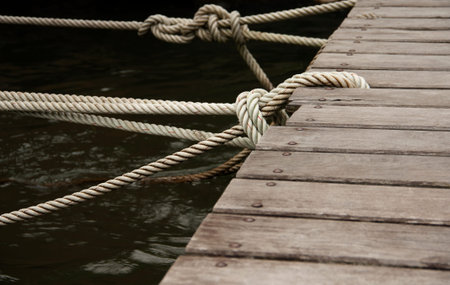 braided rope on wood deck for a floating raft