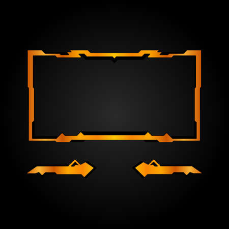 Golden live stream overlay game interface border frame with lower third tittle banner for live video streaming platforms.のイラスト素材