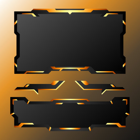 Abstract streaming overlay live video broadcast border frame, with lower third banners and game interface facecam panel for live streaming platforms.のイラスト素材