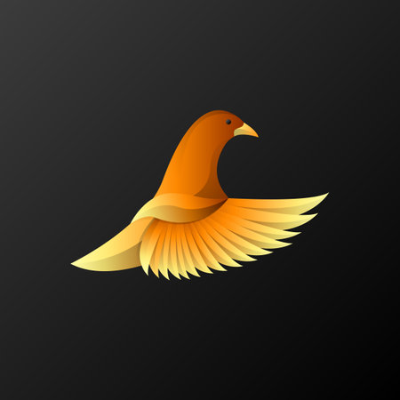 Elegant gradient flying pigeon logo isolated on black backgroundのイラスト素材