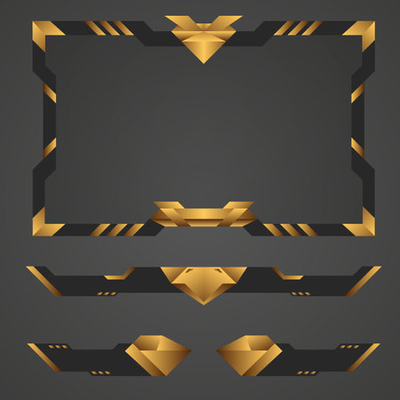Golden game interface live stream overlay webcam border for video broadcastのイラスト素材