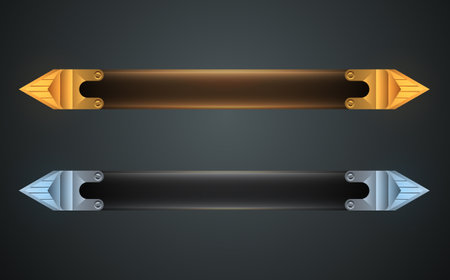 Luxury gold and silver vintage banner bars, Game interface title buttons.のイラスト素材
