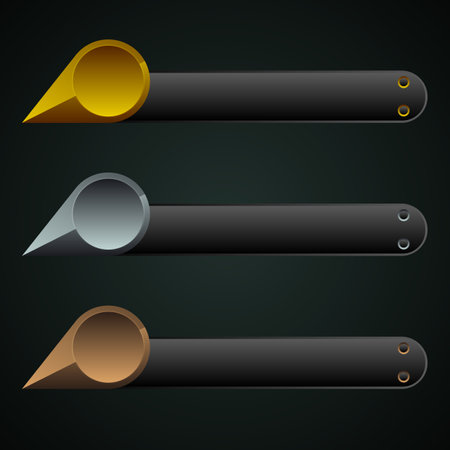 Lower third buttons for live video streaming and breaking news title, gold and silver infographic labels for video broadcast.のイラスト素材